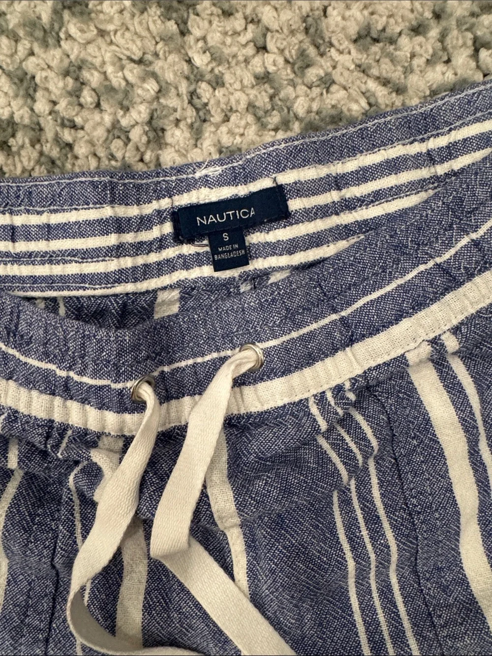 Nautica Navy and White Striped Drawstring Athletic Shorts